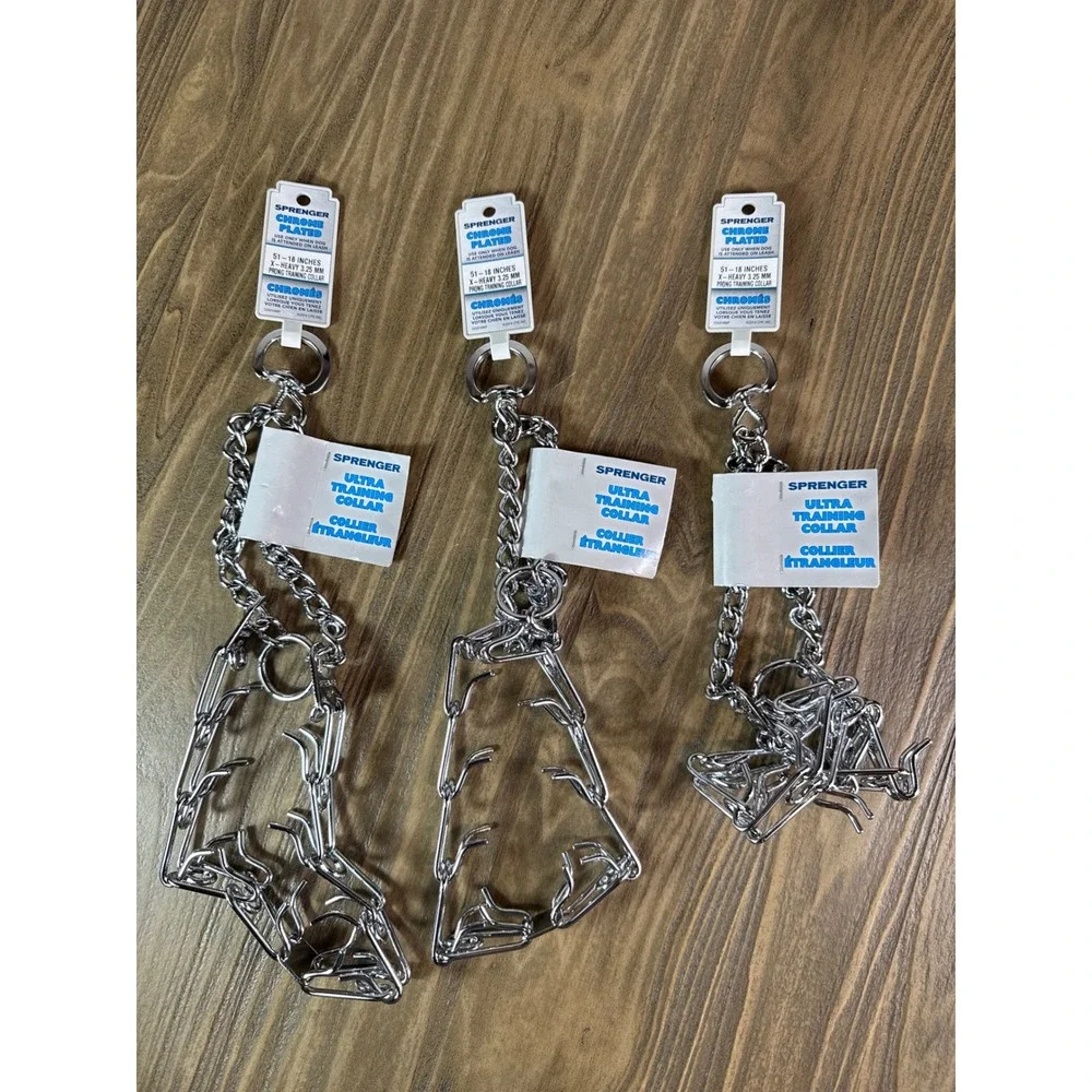 Herm Sprenger Ultra Training Collar Dog 18in Lot of 3 New Chrome Prong 3.25mm